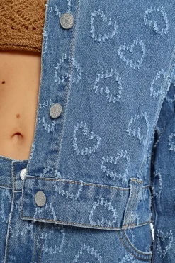 Veste en jean à motif c艙ur