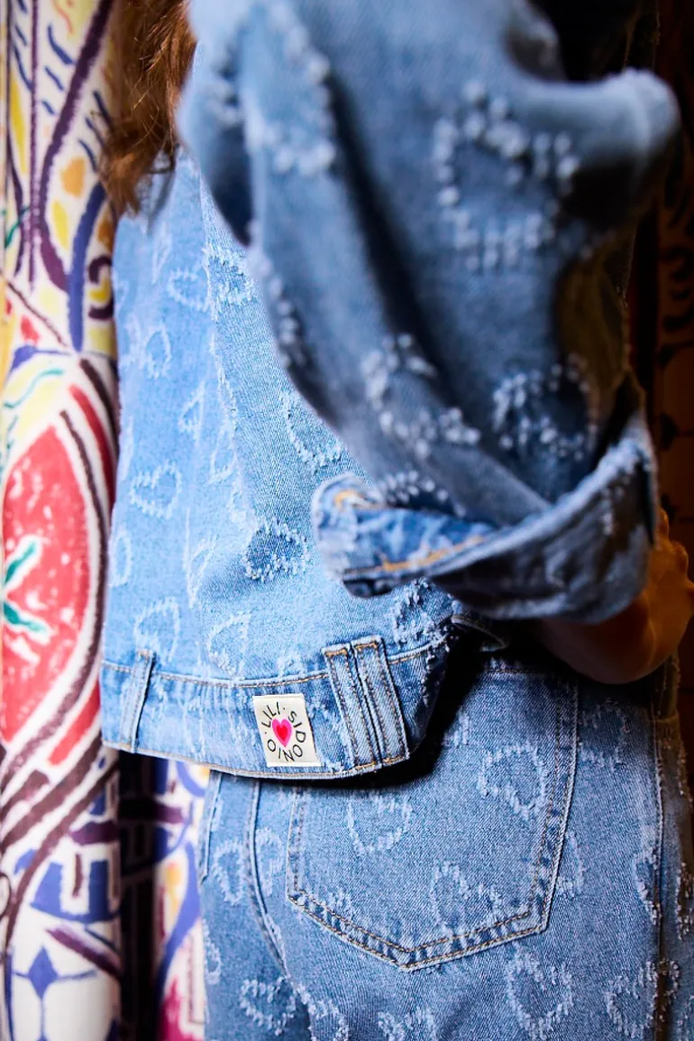 Veste en jean à motif c艙ur