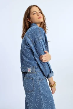 Veste en jean à motif c艙ur