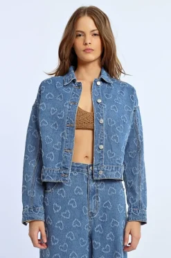 Veste en jean à motif c艙ur
