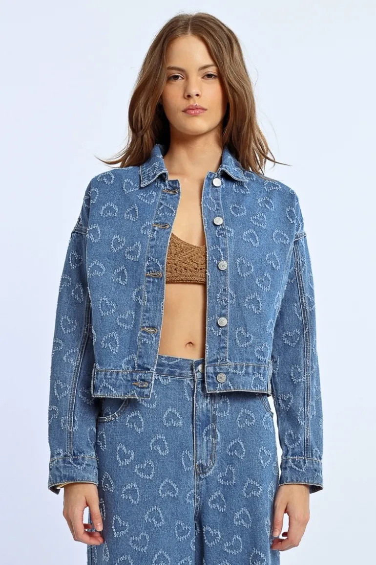 Veste en jean à motif c艙ur