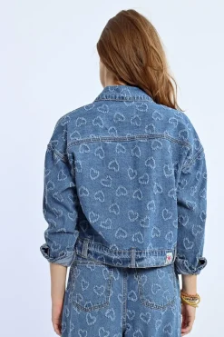Veste en jean à motif c艙ur
