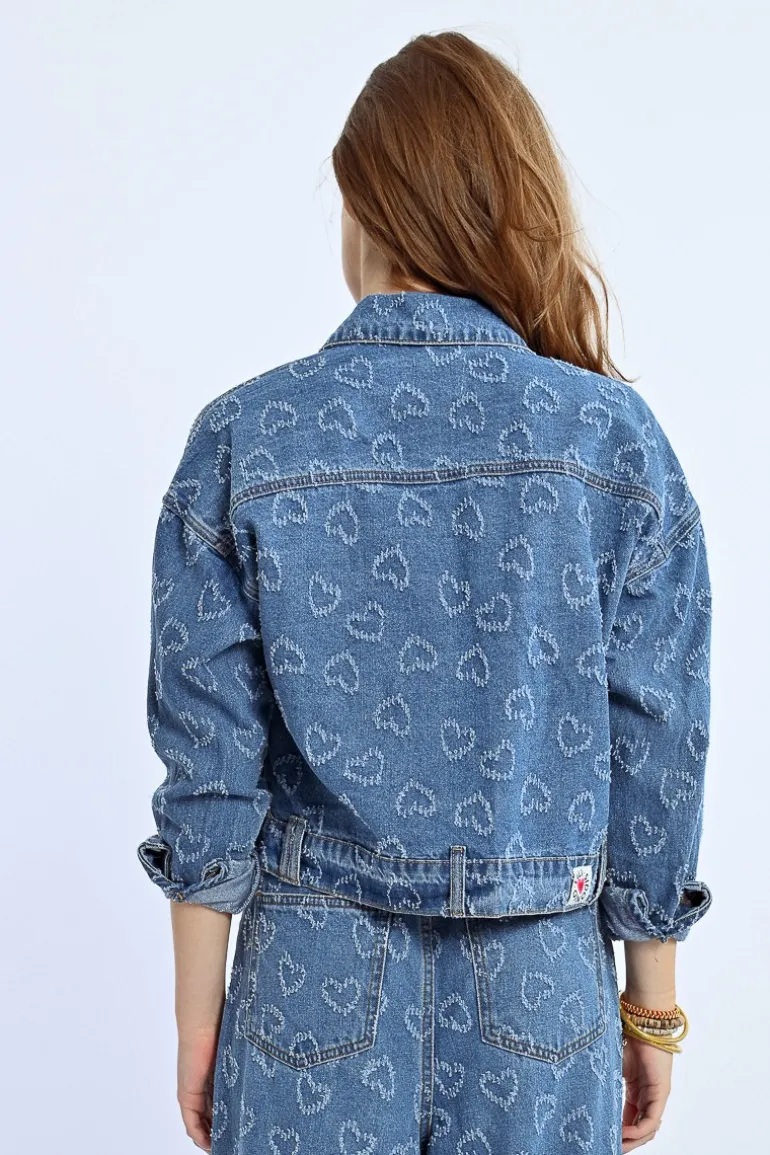 Veste en jean à motif c艙ur